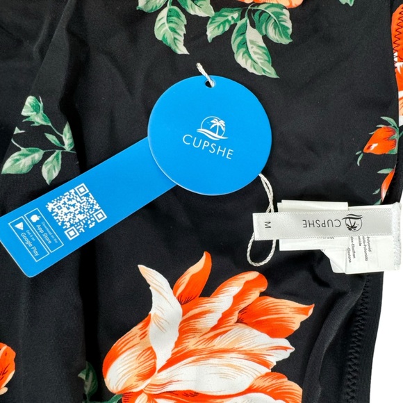 Cupshe Orange Floral High Waisted Bikini Bottom NWT M - Picture 6 of 9